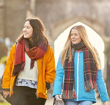 Students walking by the Abbey