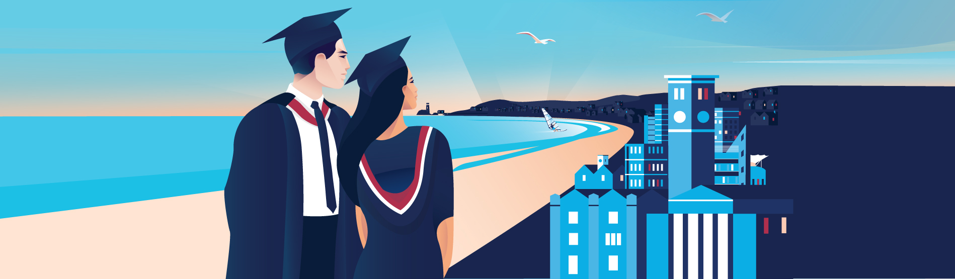 Illustration of Swansea university students