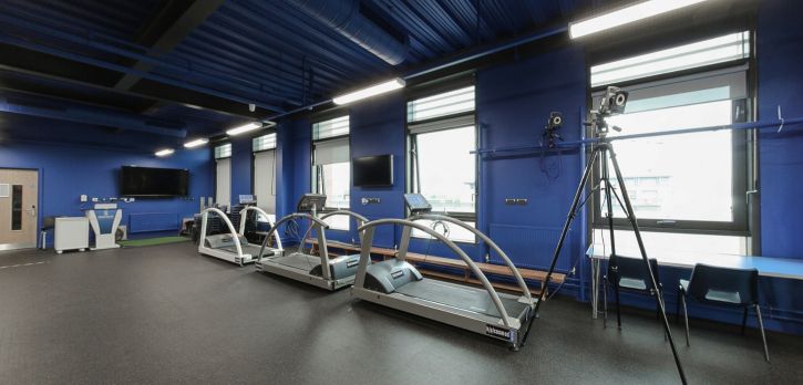 Biomechanics laboratory with treadmills, motion analysis cameras and testing equipment