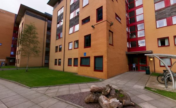 Courtyard with walkways between modern accommodation buildings